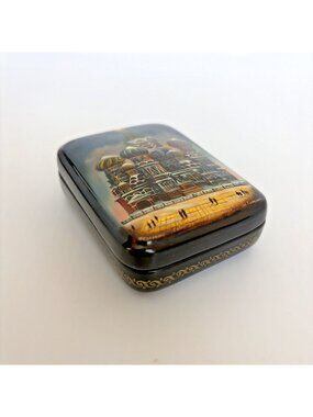 Signed Fedoskino Russian Lacquer Box Volnukhina St Basil Mother of Pearl Vintage
